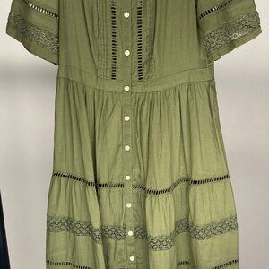 Gap Cotton Moss Green Eyelet Tiered Midi Dress ~Size M Tall~ NWT